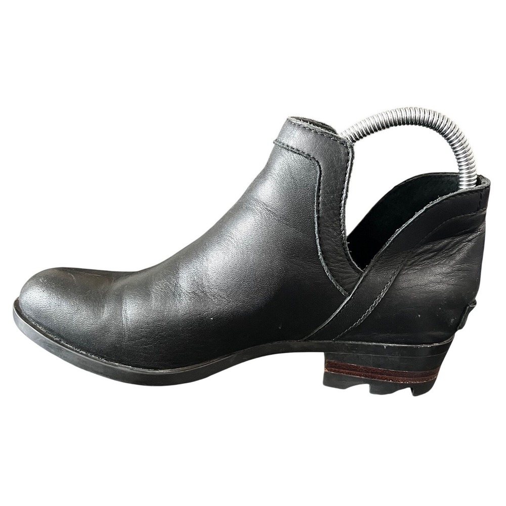 Sorel Lolla Cut-Out Black Leather Ankle Boots Women Stacked Heel Booties SZ 8.5 - Picture 7 of 10